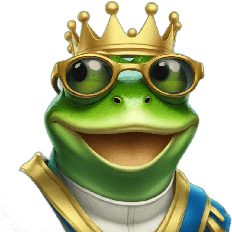 king frog wearing racing glasses emoji