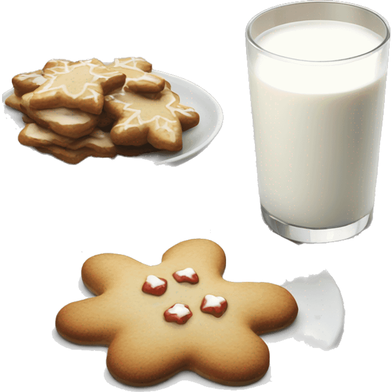 Realistic flat plate with christmas cookies on it and glass of milk beside it. emoji