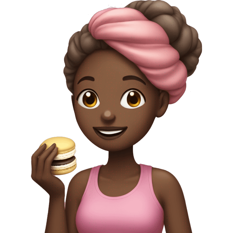 black girl eating macaron emoji