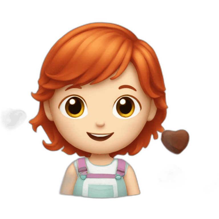 A little girl with red hair eating chocolates emoji