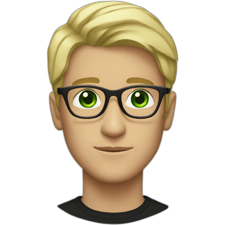 Blonde man with white glasses and green eyes wearing black jumper emoji