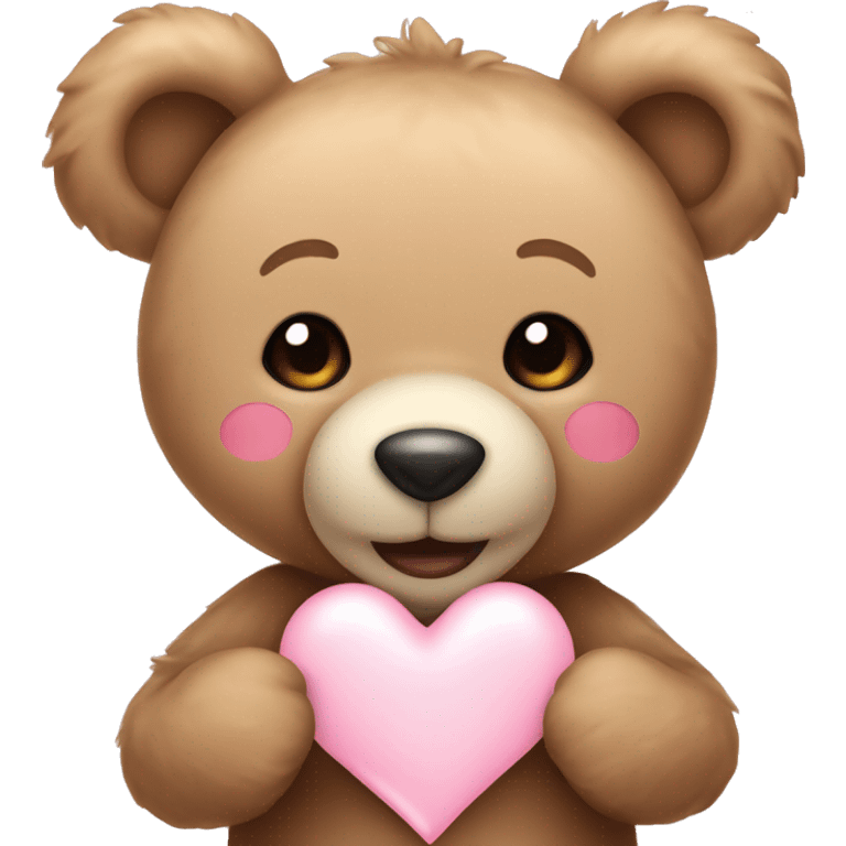 happy tan teddy bear holding a light pink heart emoji