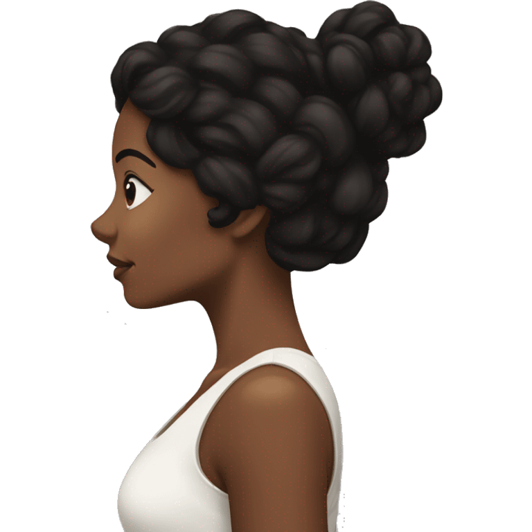 the back of a brown women, with black hair, a white crop top, wavy long hair emoji