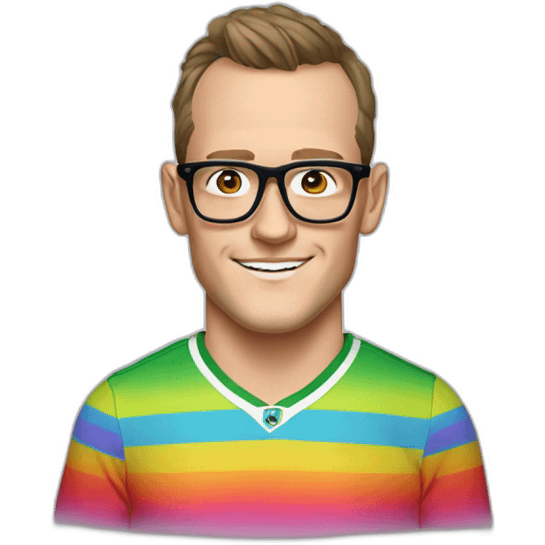 Jonathan Toews wearing glasses and rainbow clothes emoji