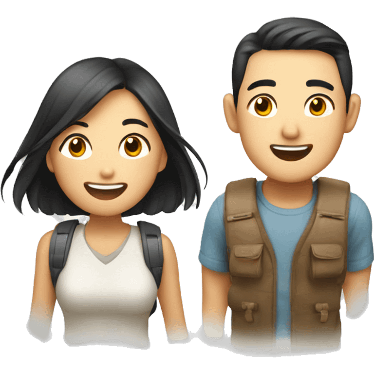 Cute Asian couple excitedly traveling  emoji