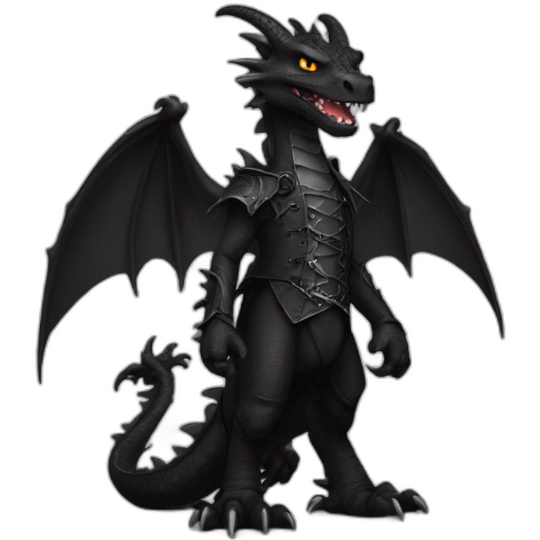 Dragon wearing black gothic heavy metal clothing emoji