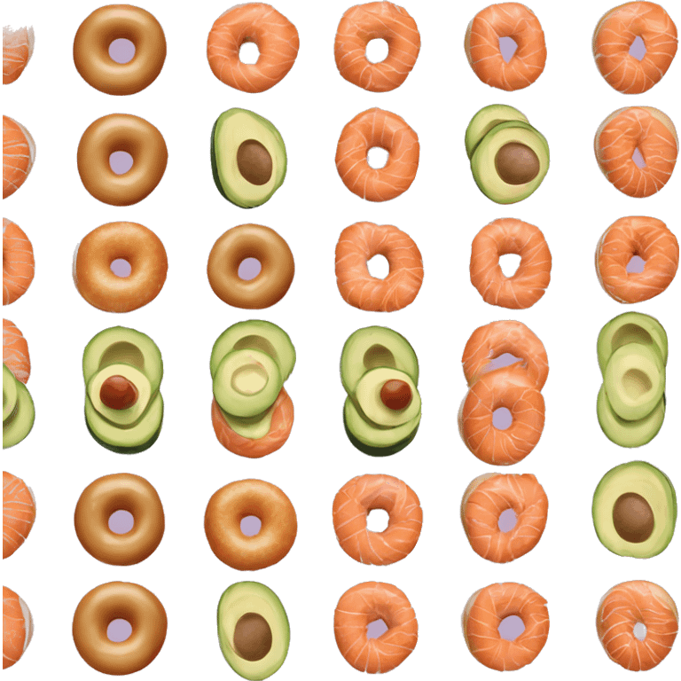 Single bagel from the side with salmon and avocado toppings  emoji