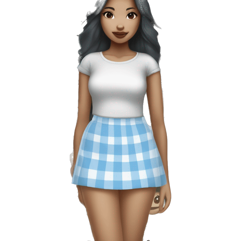 Pretty Mixed Asian black girl in Baby blue and white plaid mini skirt emoji