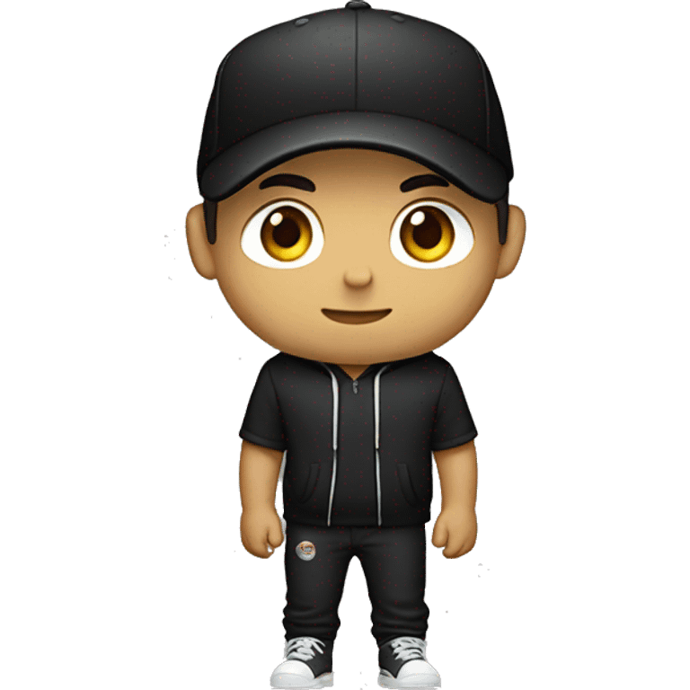 Lautner is wearing a black hoodie and has a black baseball cap with a visor back emoji