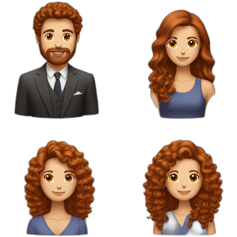 un couple l'homme a les cheveux court marron et bouclés et la femme a les cheveux roux long et frisses emoji