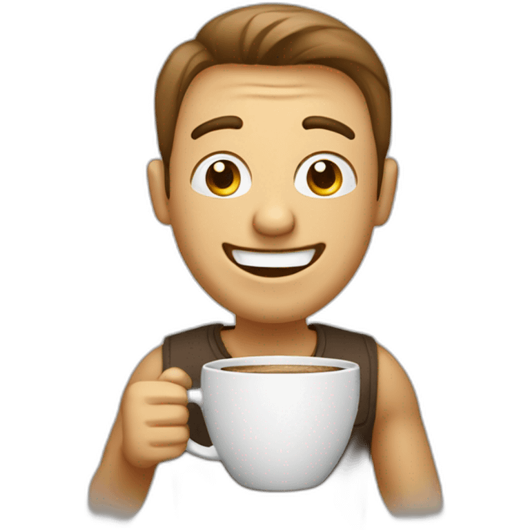 laugh man with coffee emoji