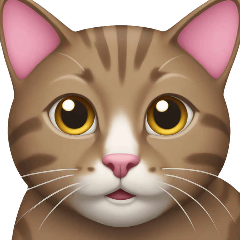 Brown cat with gray and white color and pink nose emoji