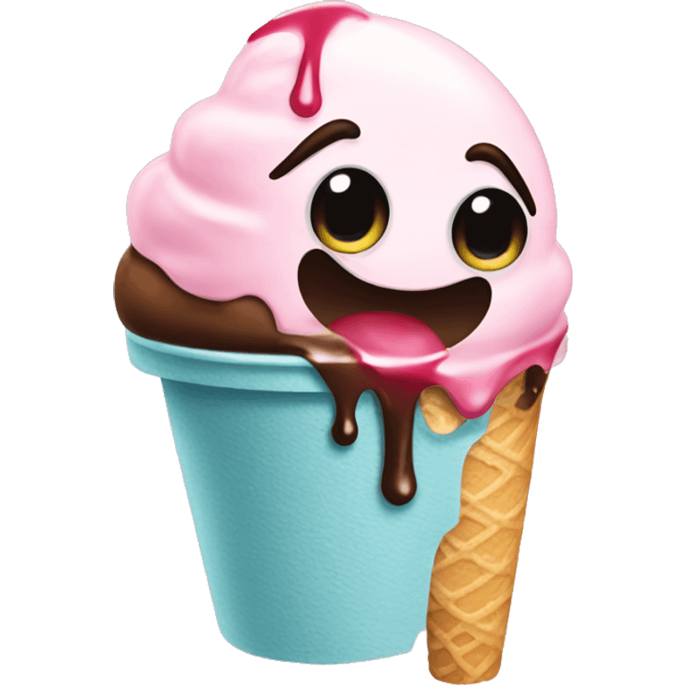 Melting ice cream with crying kid emoji