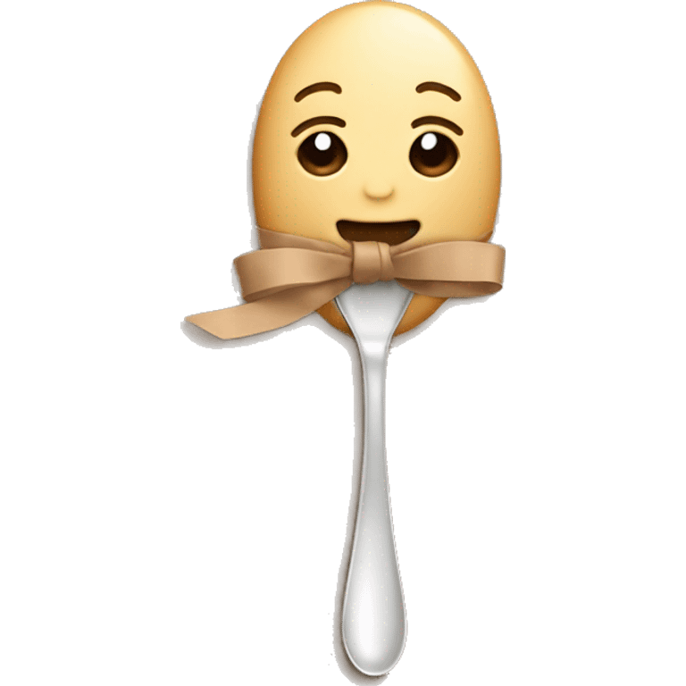 Spoon cute tied with a soft light brown ribbon emoji