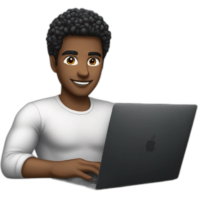 Latin Computer engineer hair white skin black on desk with laptop Apple MacBook Pro  emoji