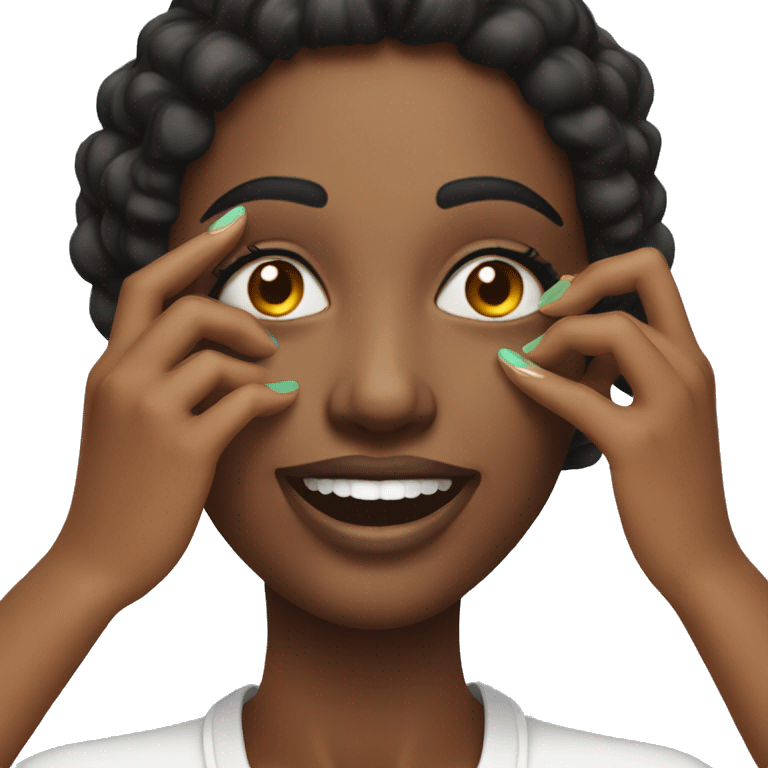 Smiling women doing make up with her hands emoji