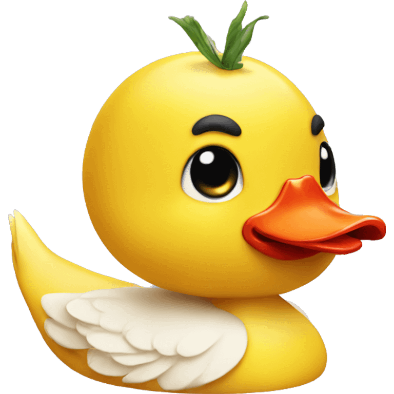 Yellow duck with tomatoes on a head emoji