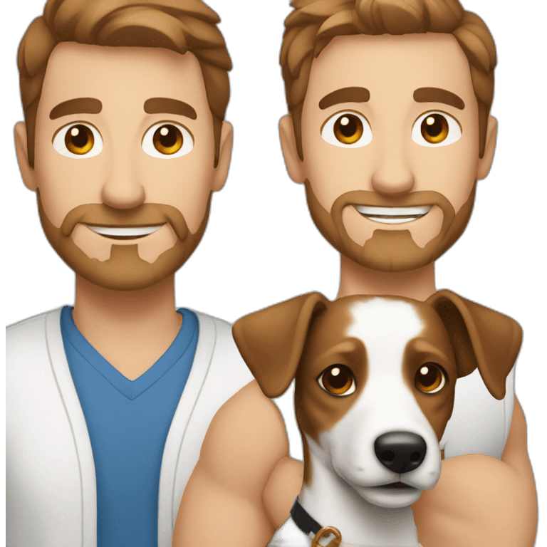 caucasian man with brown hair holding a jack russel emoji