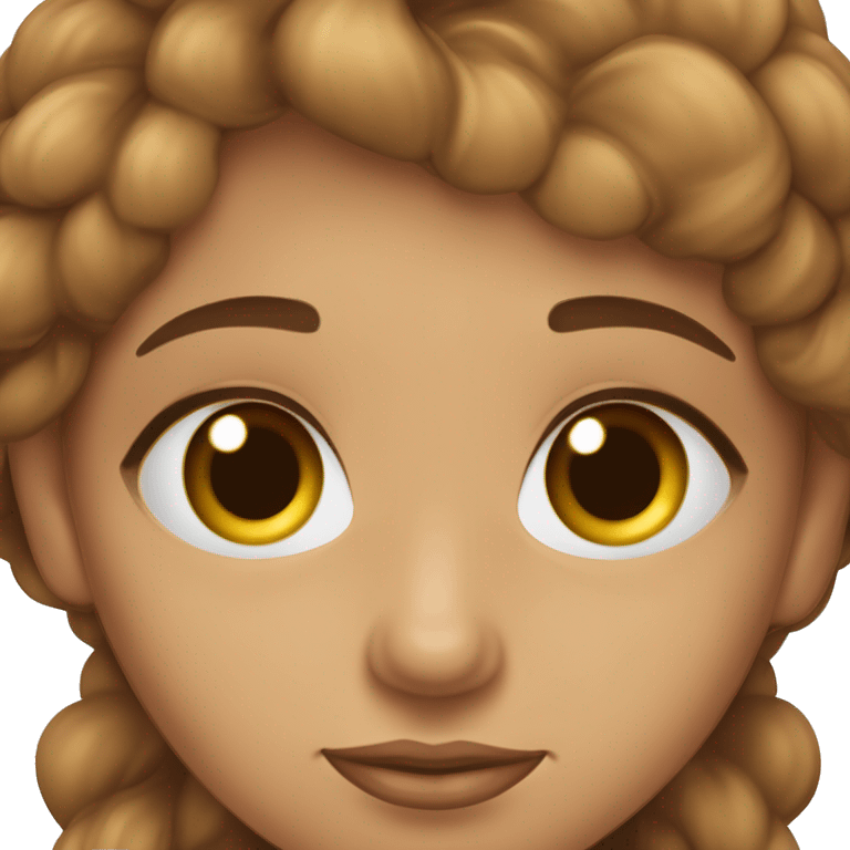 Una chica con ojos almendrados marrones, pelo marrón con tonos pelirrojos, delgada, nariz pequeña, cejas arqueadas y labios normales  emoji