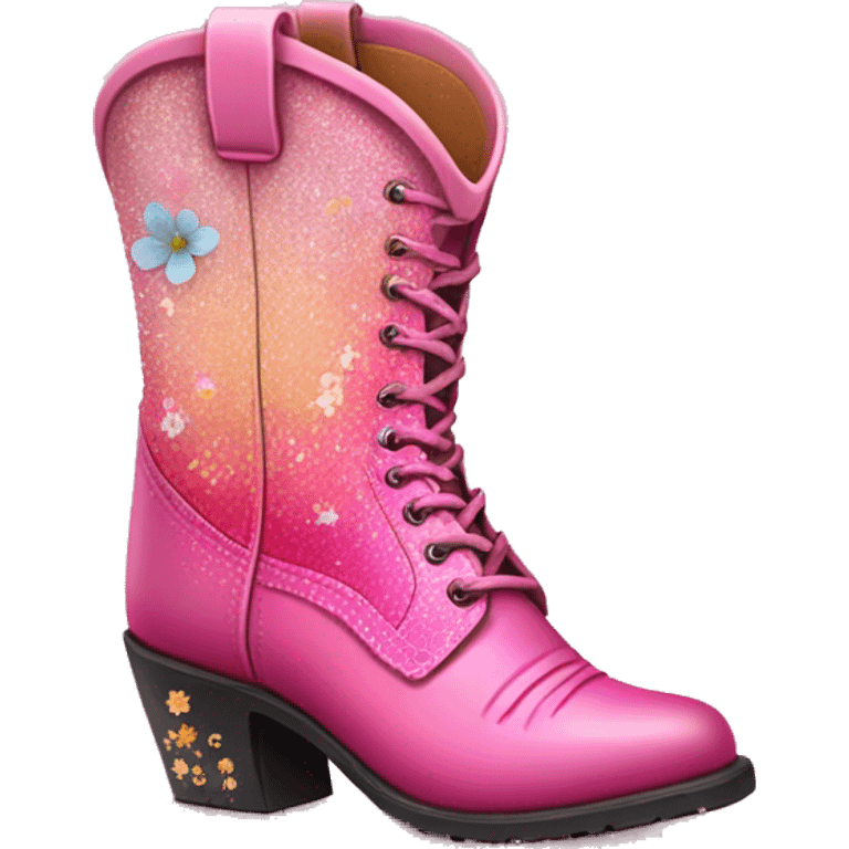 Pink ombre country boots with glitter and flowers inside the boots emoji