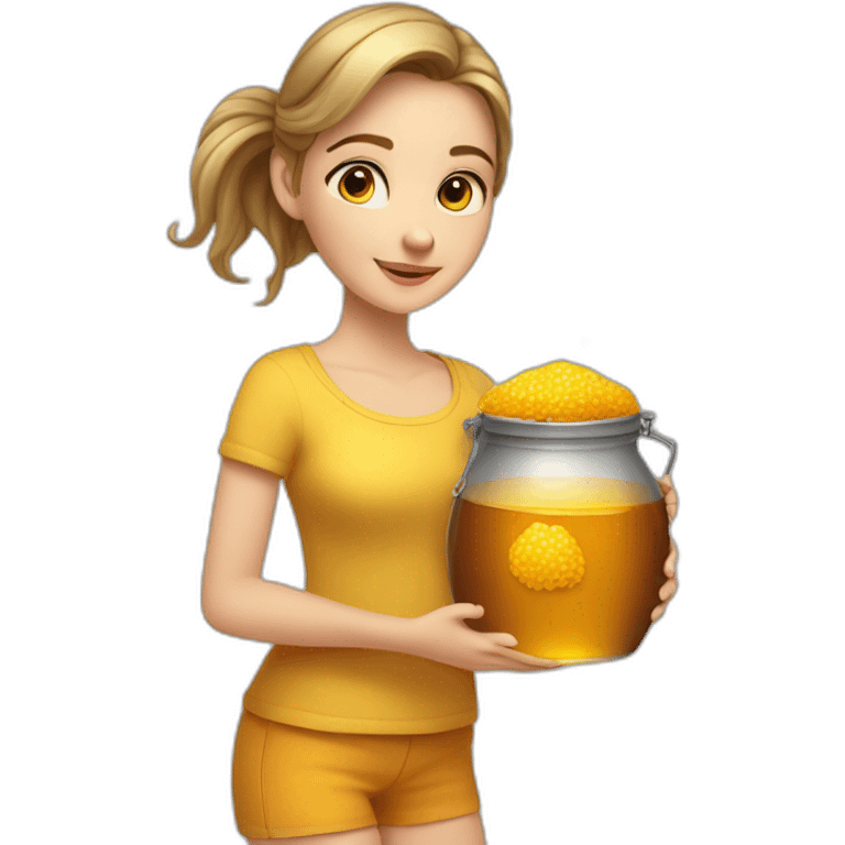 Beauty-caucasian-full-body-Girl and the pot of honey emoji