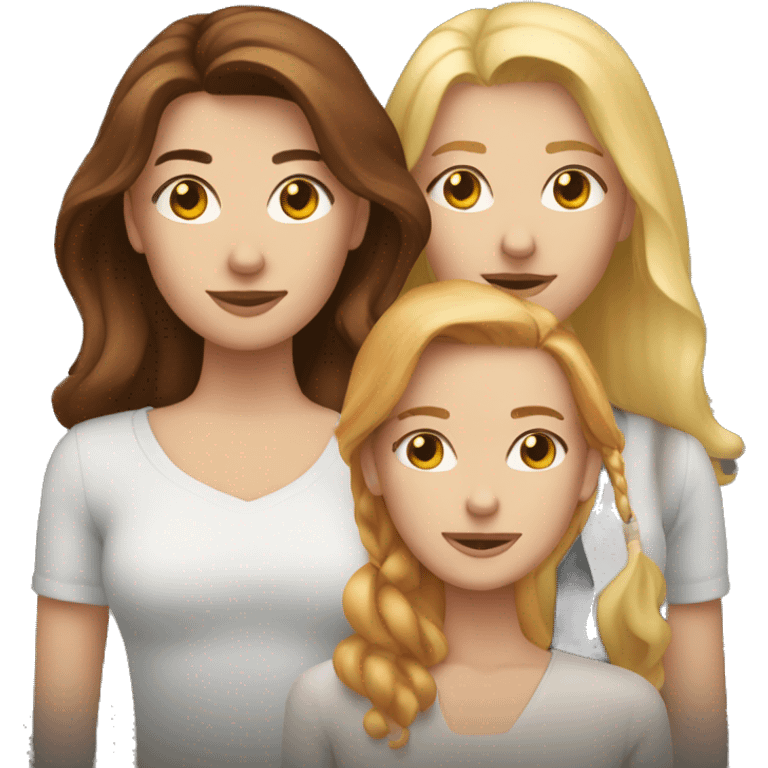 Three friends, one brunette, one blonde, one redhead emoji