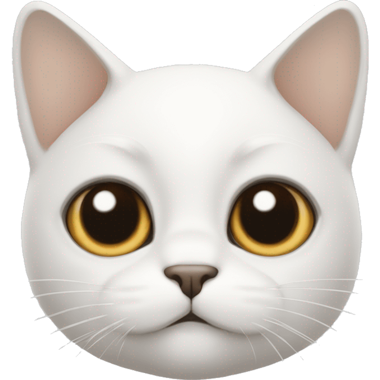 White cat with black eyebrows up to where the ears begin, with a white eyebrow up to where the ears begin, and a light brown circle at the top of the head with white hair surrounding it. emoji