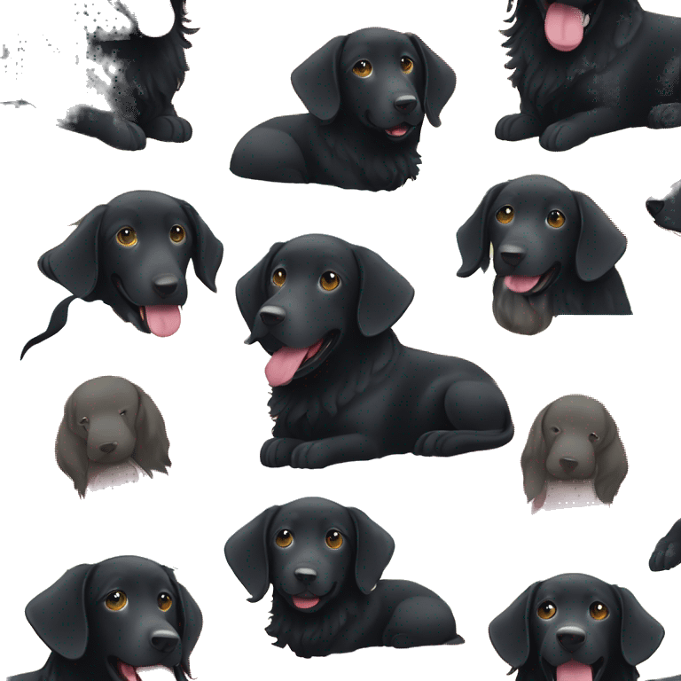 Black Flat coated retriever with very small ears wearing rainbow bandana emoji