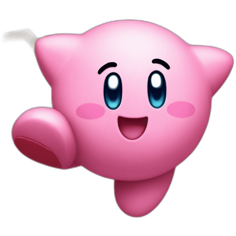 cute happy Kirby jumping on a star emoji