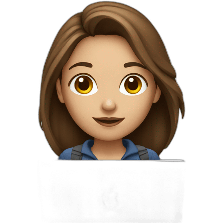 Beautiful programmer girl with brown hair working with MacBook emoji