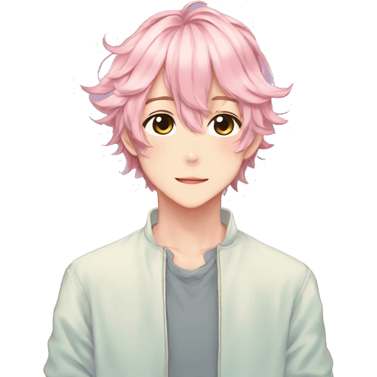 Gorgeous colorful shiny romantic pastel anime style shojo man with blushing face aesthetic and pretty hair trending style emoji