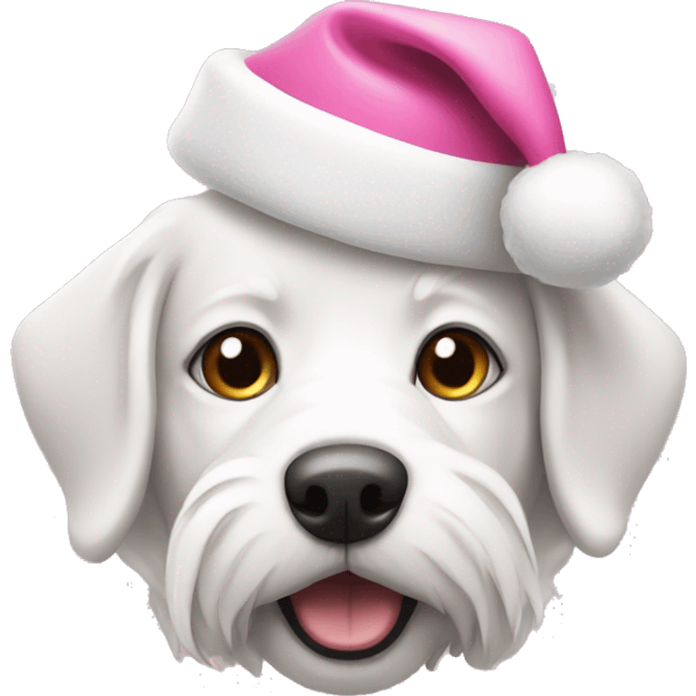 White schicon dog wearing a pink Santa hat emoji