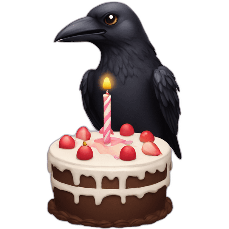 Crow with a Birthday cake emoji