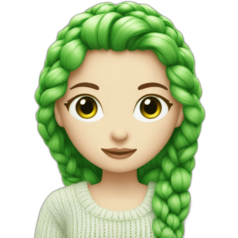 White Gril with green eyes is knitting emoji