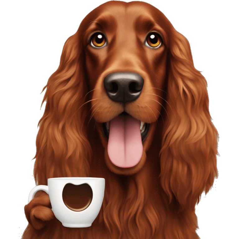 Happy Irish setter with coffee emoji