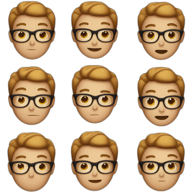 Short light brown hair guy wearing glasses eatings an apple pie emoji