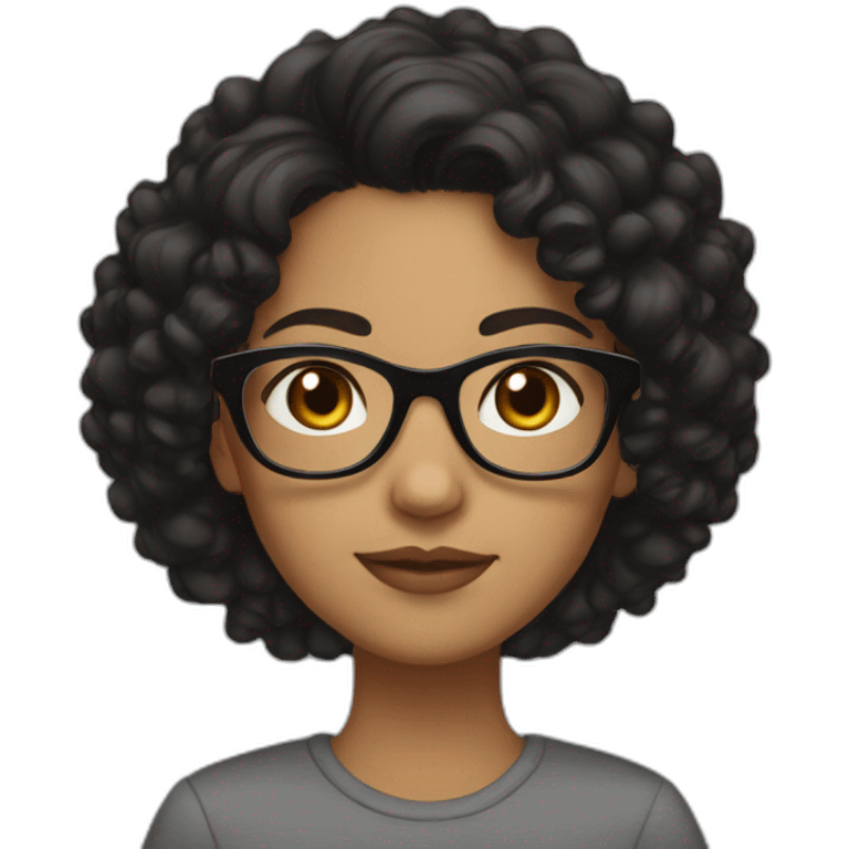 Mixed girl with short black curly hair and glasses. emoji