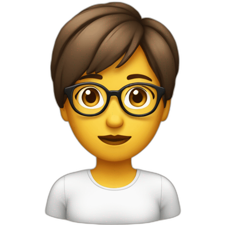 Chica pelo corto y marrón con gafas emoji