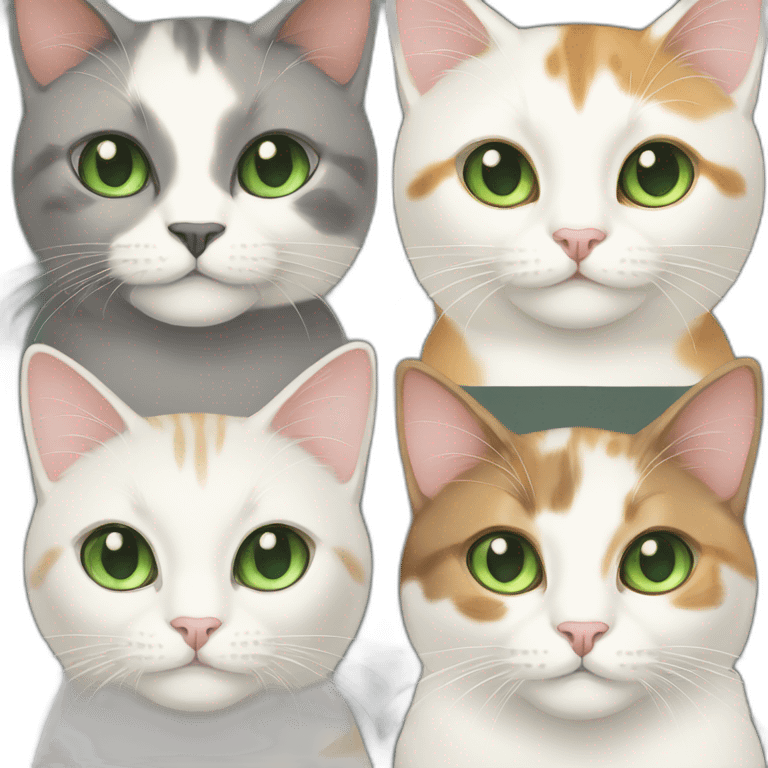 cream cat with grey green eyes and calico cat with green eyes emoji