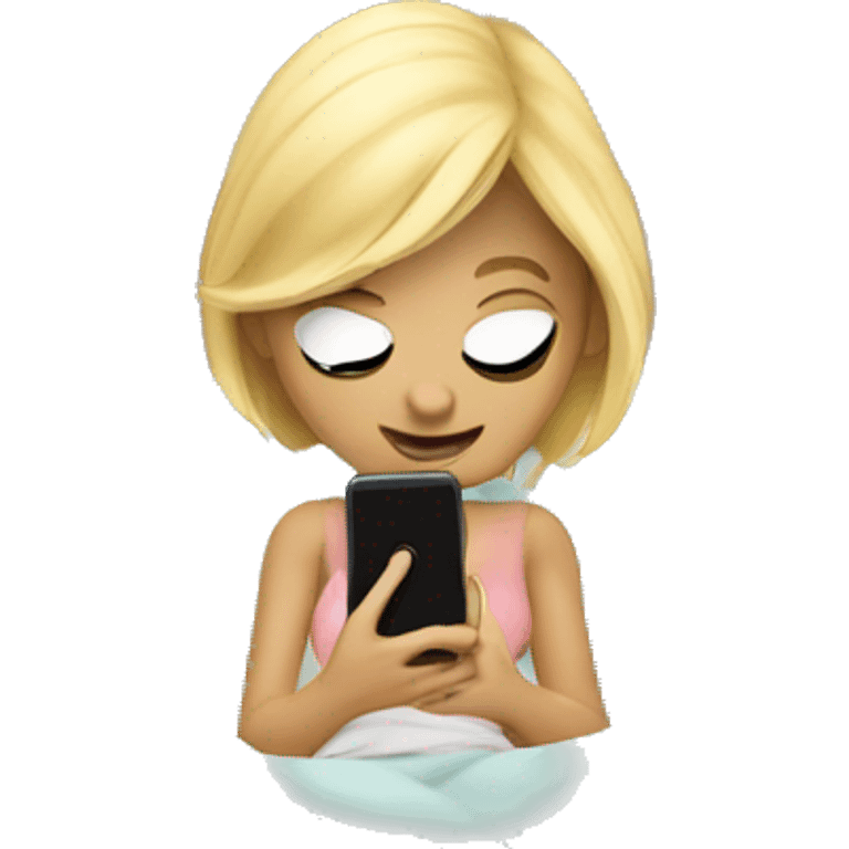 Blonde girl undercover in bed on phone emoji