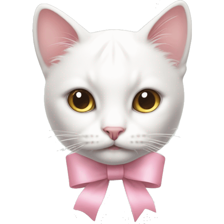 White kitty with pastel pink ribbon on head emoji