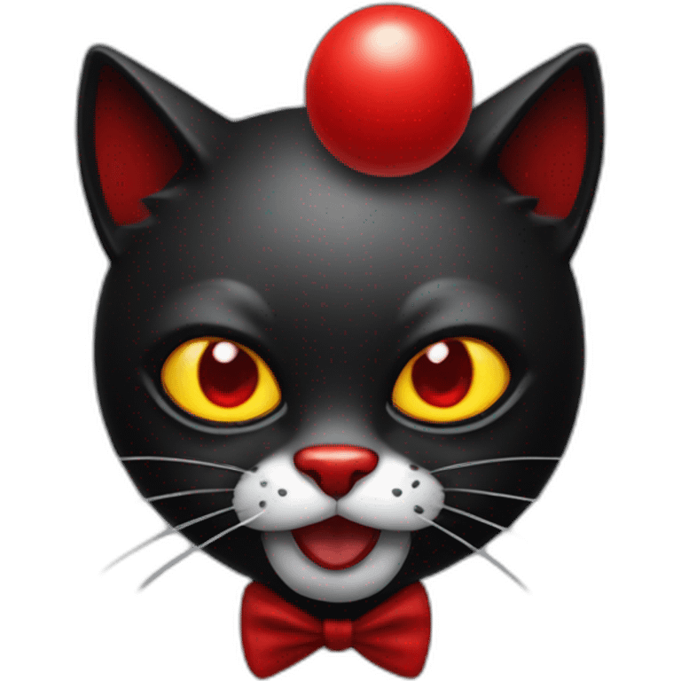 black devil kitty with red eyes and clown nose emoji