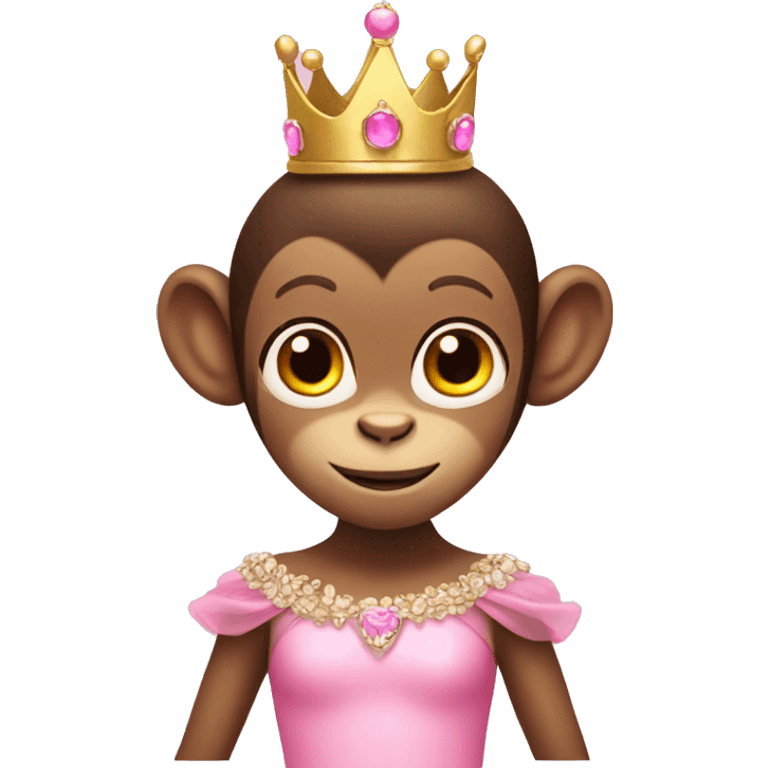 a monkey wearing a pink tutu and a princess crown emoji