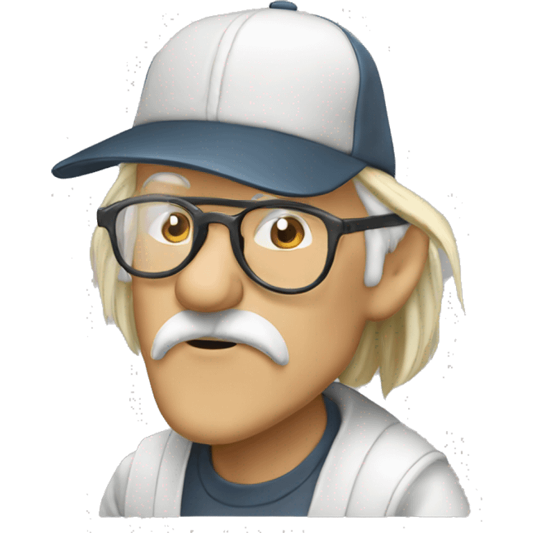 old man smoking with glasses long blonde hair baseball hat cigarettehat emoji