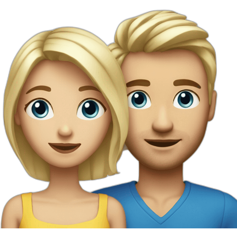 one small european blonde woman in the front, one european tall guy with short straight blonde hair and piercing blue eyes emoji