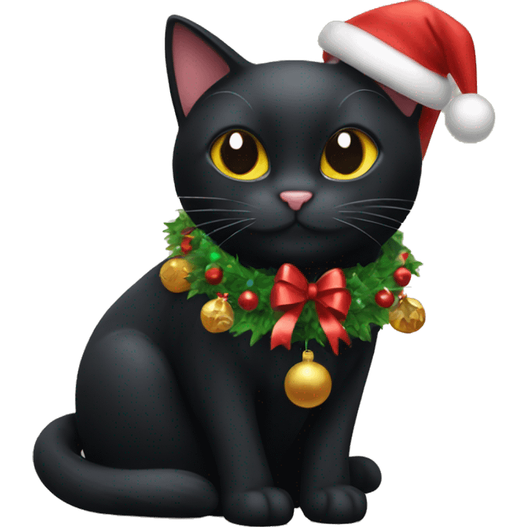 Black cat with Christmas decorations  emoji