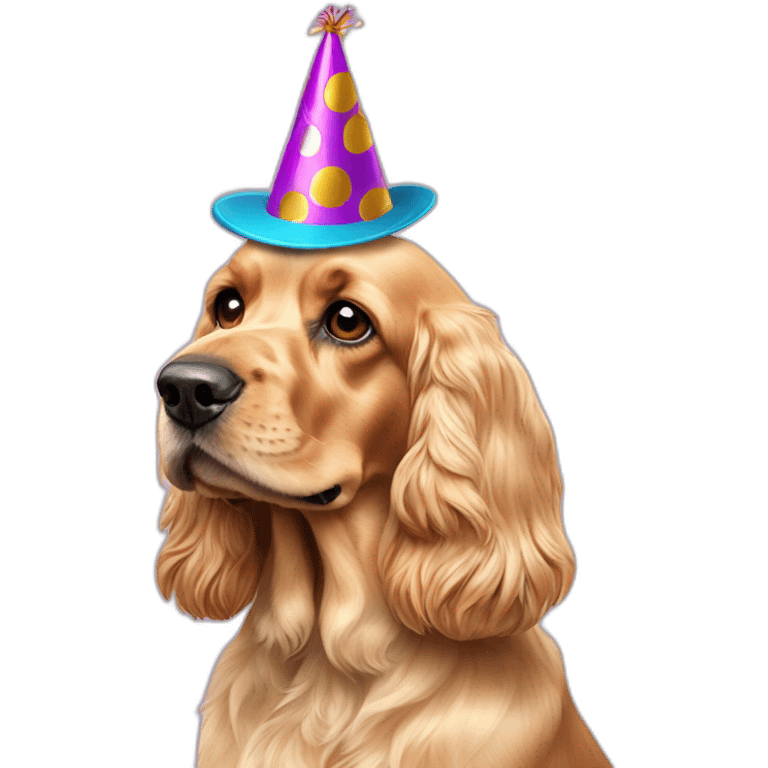 english golden cocker spaniel with party hat emoji