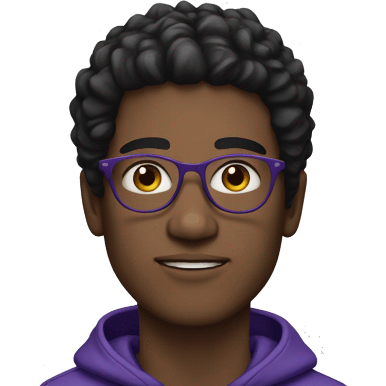 23 year old man white skin, glasses black hair, violet hoodie emoji