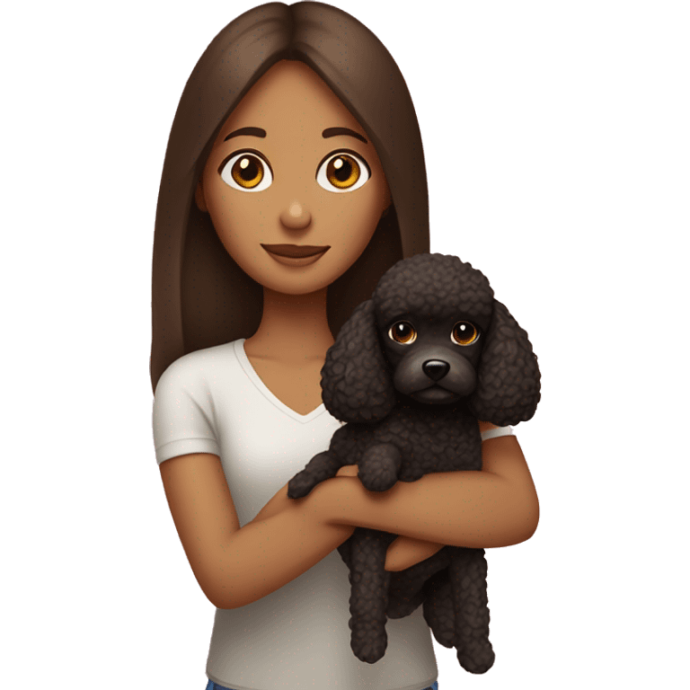 Long straight brunette girl holding a toy poodle emoji