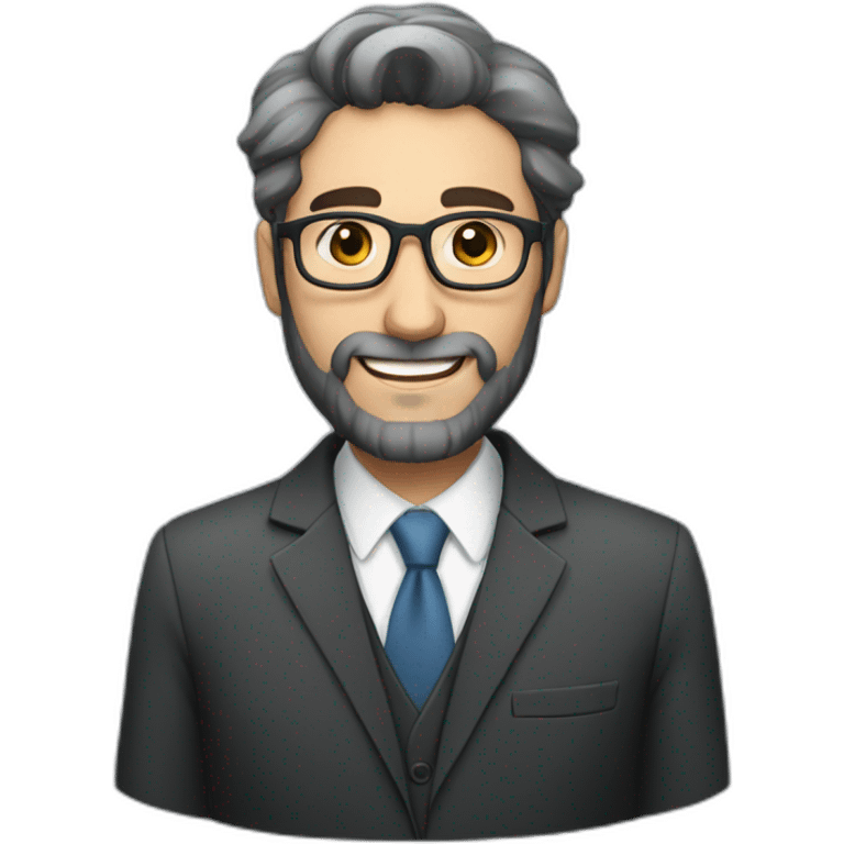 A Jewish man with a beard, sparse dark hair with gray on his head, in a business suit and glasses emoji